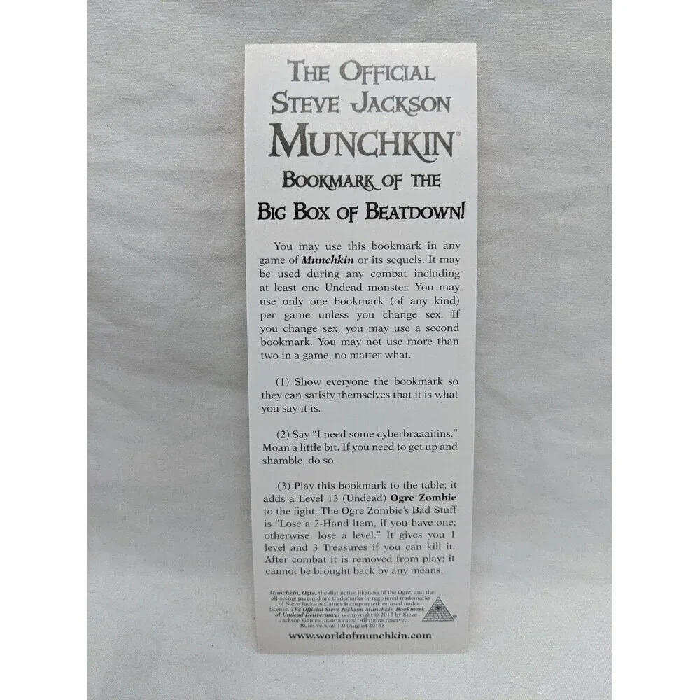 The Official Steve Jackson Munchkin Bookmark Of The Big Box Of Beatdown Promo
